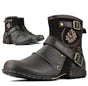 Men's ankle biker boots with multiple buckle straps