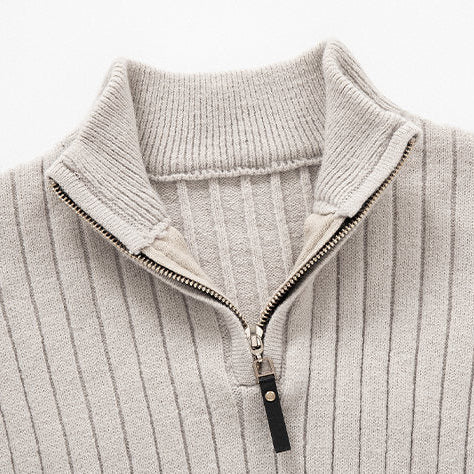 Men's ribbed quarter-zip sweater with mock neck and long sleeves