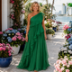 Women's One-Shoulder Maxi Dress — Cascading Ruffle Flowing Lightweight Summer Dress