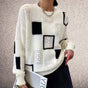 Women's geometric patchwork sweater with long sleeves