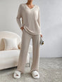 Women's ribbed V-neck pullover and wide-leg trouser set