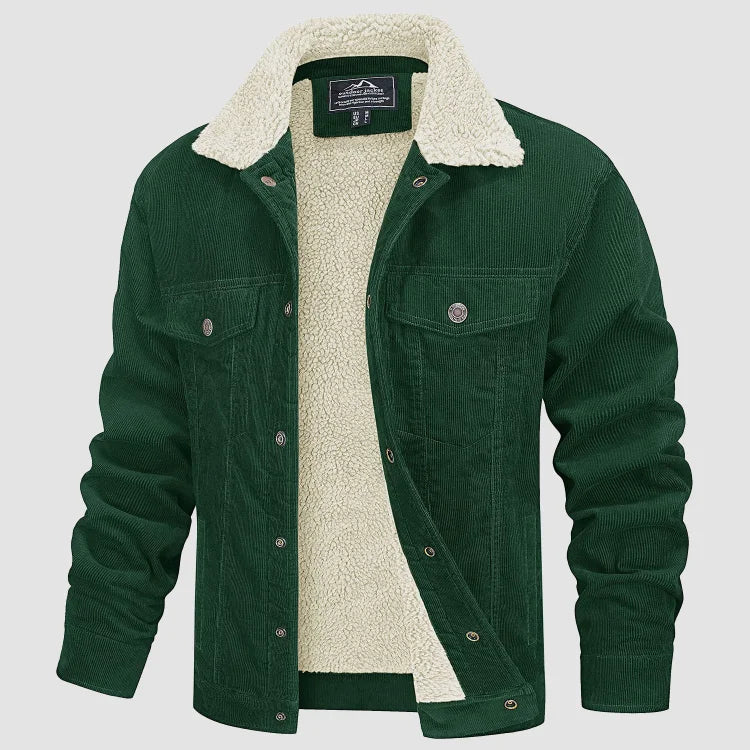 Men's ribbed jacket with sherpa lining, fold-down collar and button front