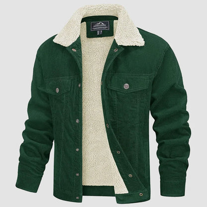 Men's ribbed jacket with sherpa lining, fold-down collar and button front