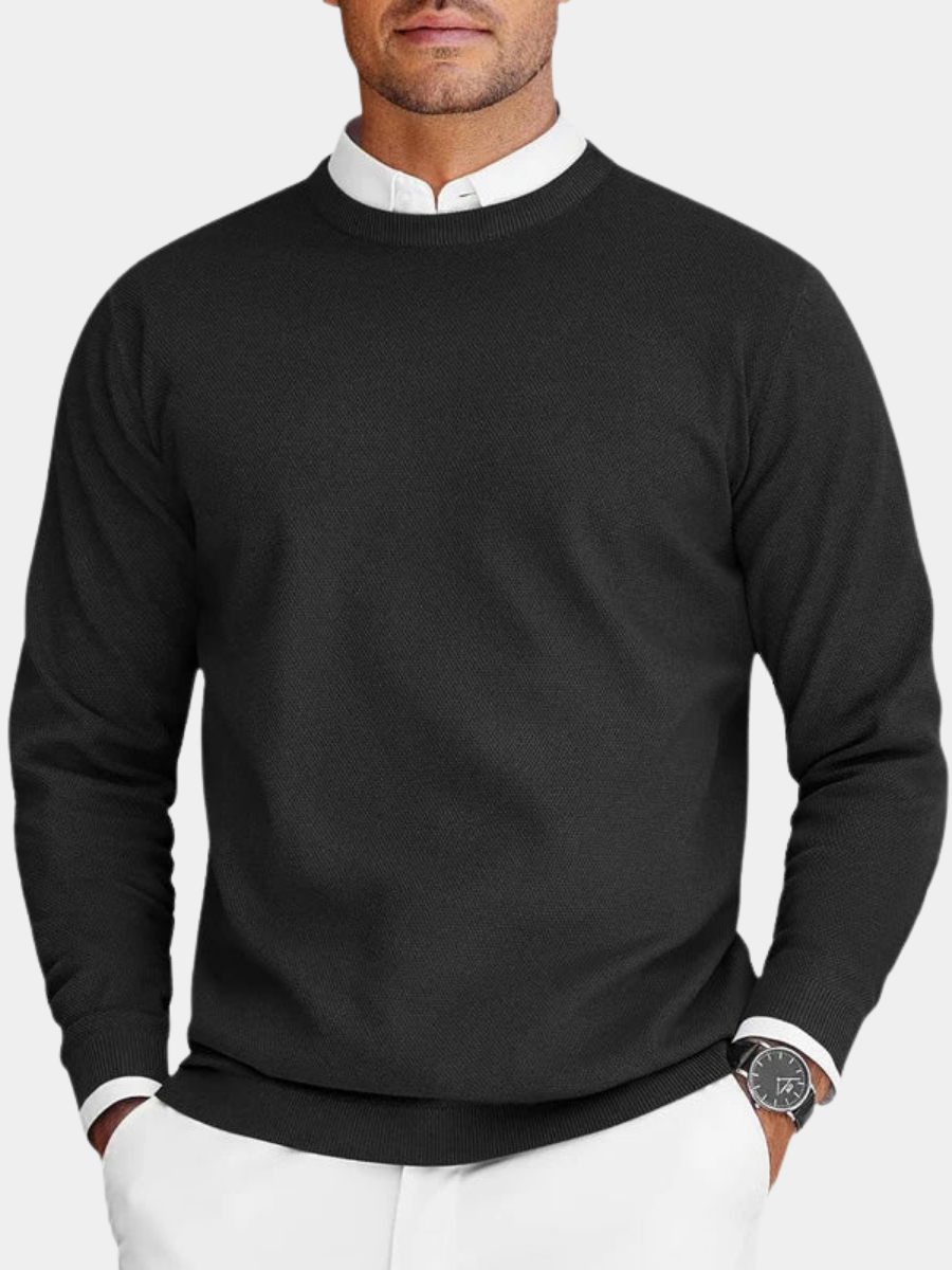 Men's crew neck sweater with long sleeves and ribbed trims