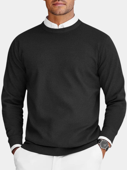 Men's crew neck sweater with long sleeves and ribbed trims