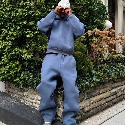 Men's hooded sweatshirt and jogger set with relaxed trousers