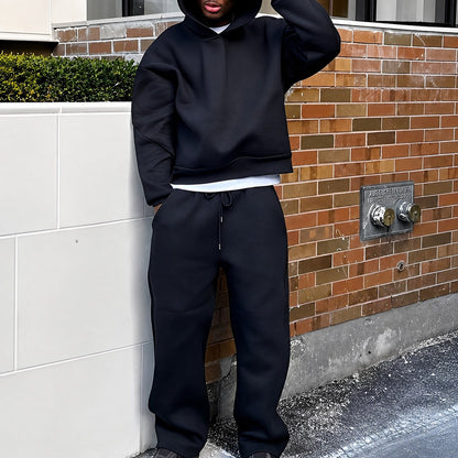 Men's hooded sweatshirt and jogger set with relaxed trousers