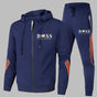 Men's hooded zip tracksuit set with jogger trousers and contrast stripe details