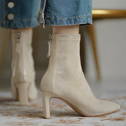 Women's pointed-toe ankle boots with high stiletto heels and side zippers