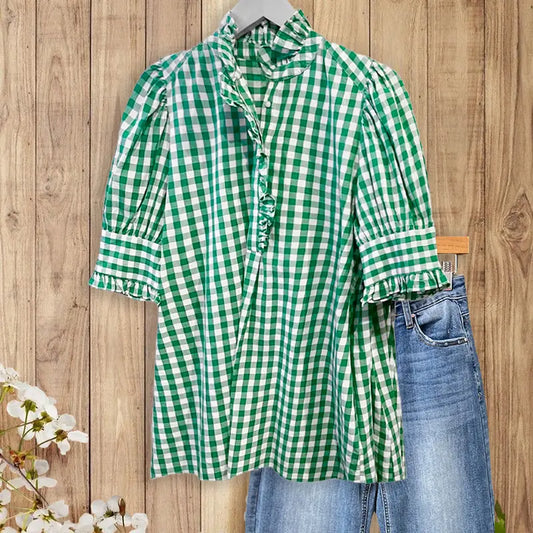 Paloma - Gingham Ruffle Blouse