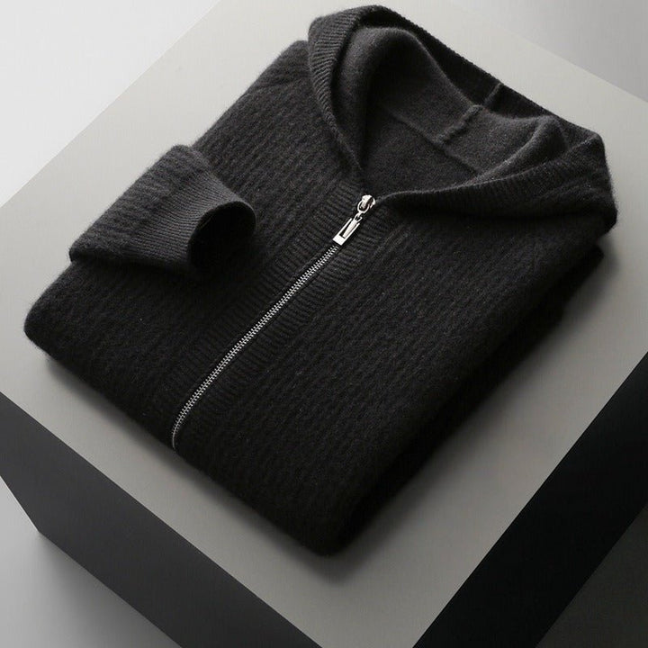 Unisex hooded zip cardigan with front pockets and long sleeves