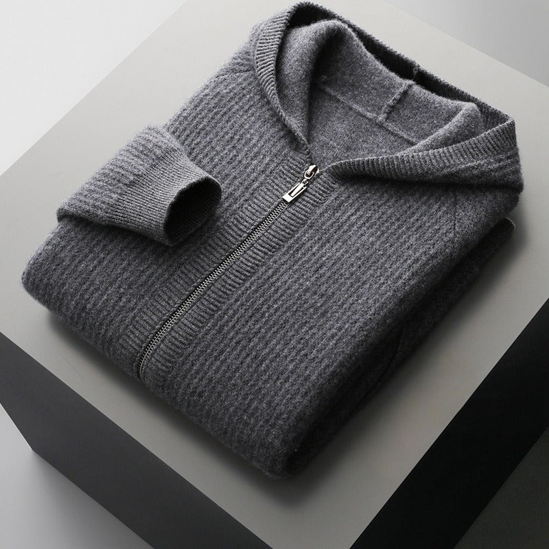 Unisex hooded zip cardigan with front pockets and long sleeves