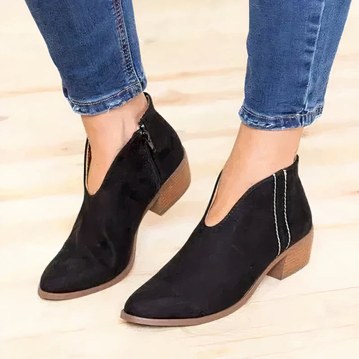Women's pointed toe ankle boots with low block heel