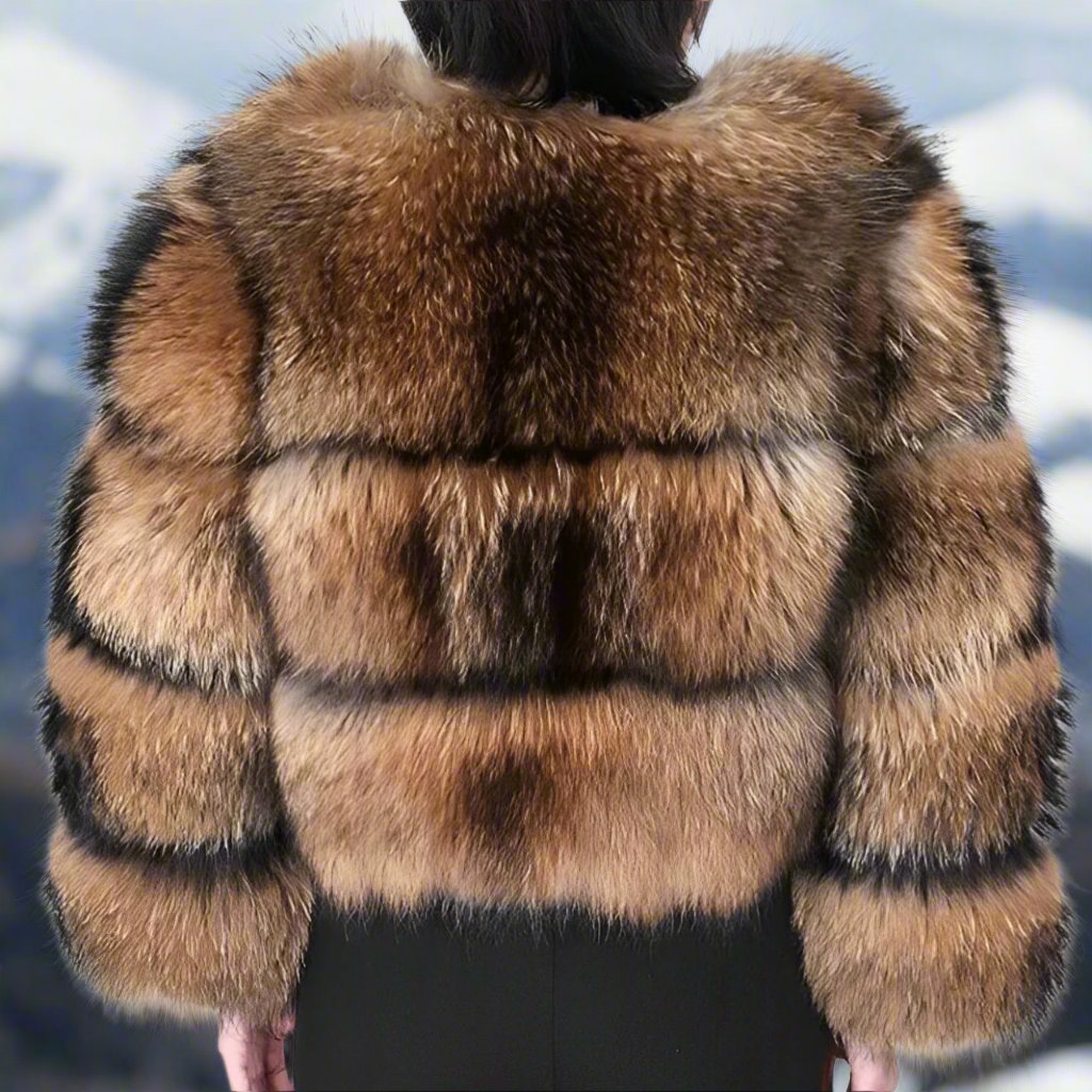 Women's brown textured cropped coat with wide collar and long sleeves
