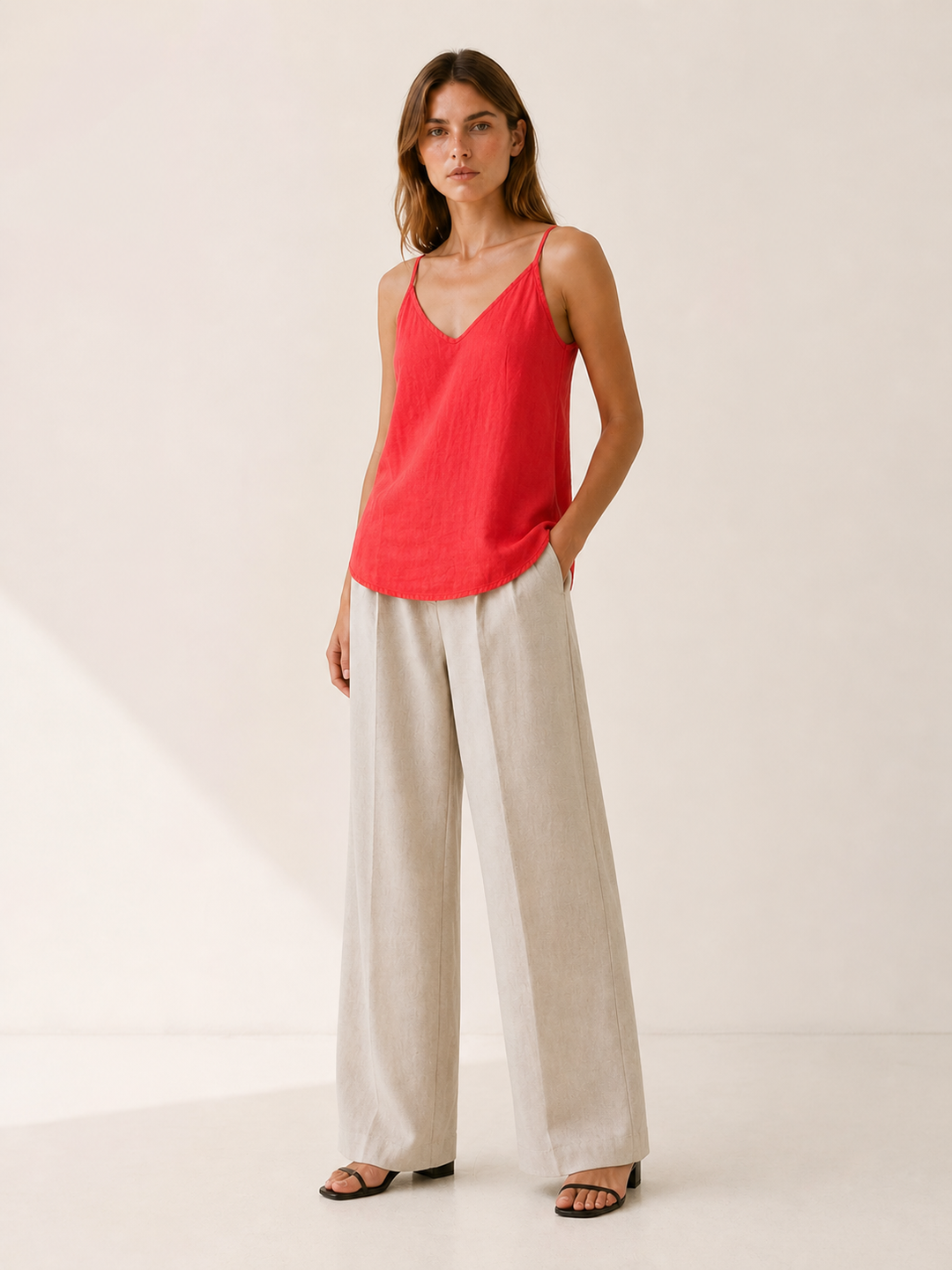 Women's Cami Top, Spaghetti Straps, V Neck, Relaxed Drape