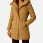 Women's hooded quilted puffer jacket with long sleeves and front pockets