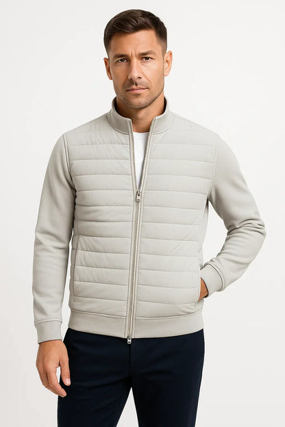 Men's hybrid jacket with quilted front, mock neck and long sleeves