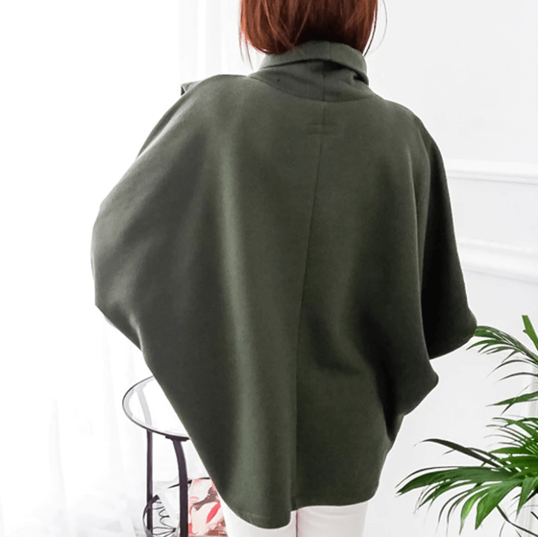 Women's asymmetric turtleneck poncho sweater