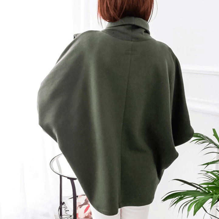 Women's asymmetric turtleneck poncho sweater