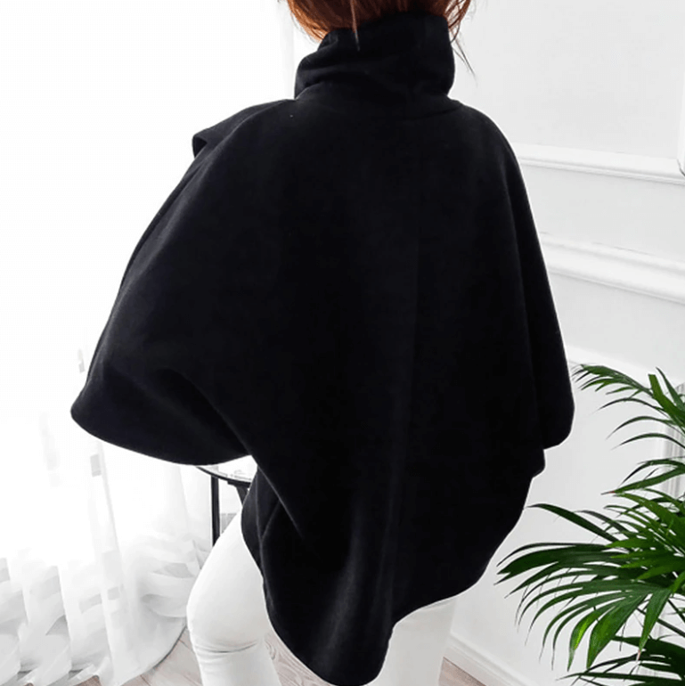 Women's asymmetric turtleneck poncho sweater