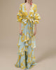 Women's Floral Wrap Maxi Dress — V-Neck Tie-Waist Balloon-Sleeve Ruffle-Hem Dress