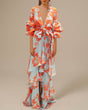 Women's Floral Wrap Maxi Dress — V-Neck Tie-Waist Balloon-Sleeve Ruffle-Hem Dress