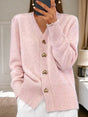Women's V-neck cardigan with long sleeves and heart-shaped buttons