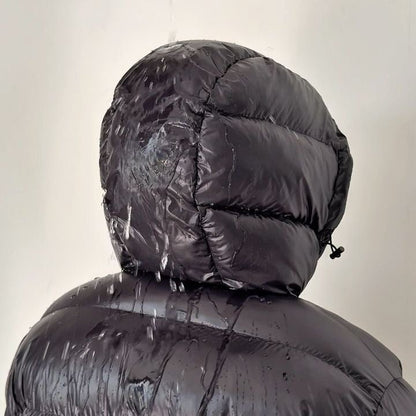 Men's hooded quilted puffer jacket with zip front and side pockets