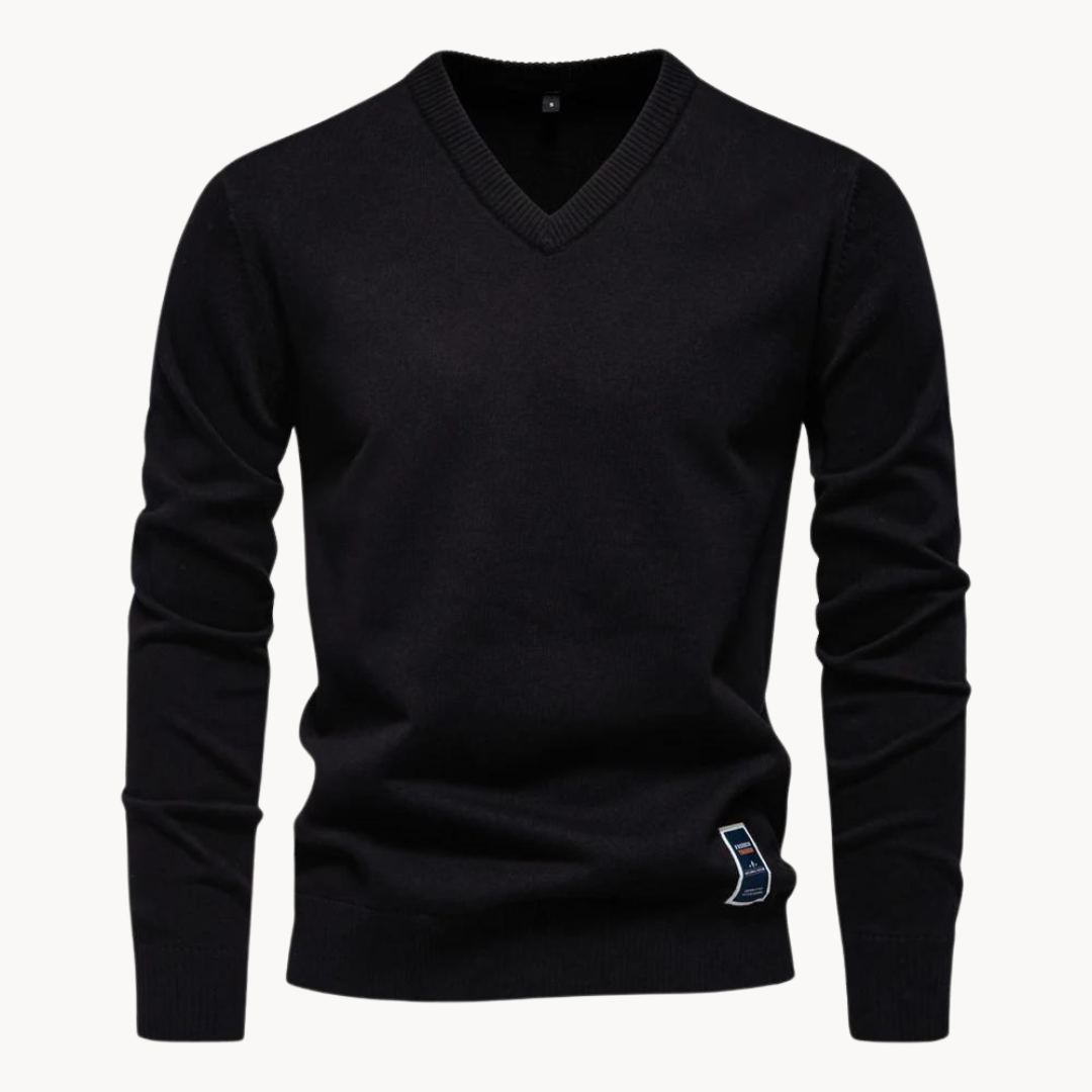 Men's long-sleeve V-neck sweater with ribbed trim