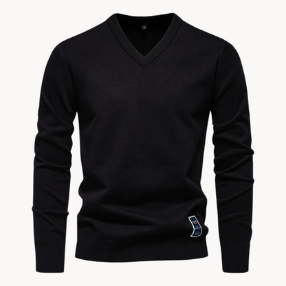 Men's long-sleeve V-neck sweater with ribbed trim