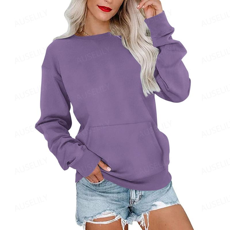 Women's long-sleeve crewneck sweatshirt with front pouch pocket