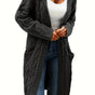 Women's long textured cable knit cardigan with open front and patch pockets