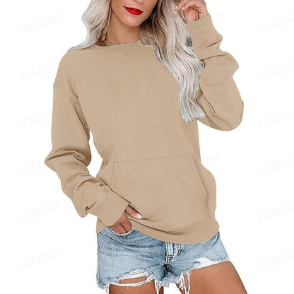 Women's long-sleeve crewneck sweatshirt with front pouch pocket