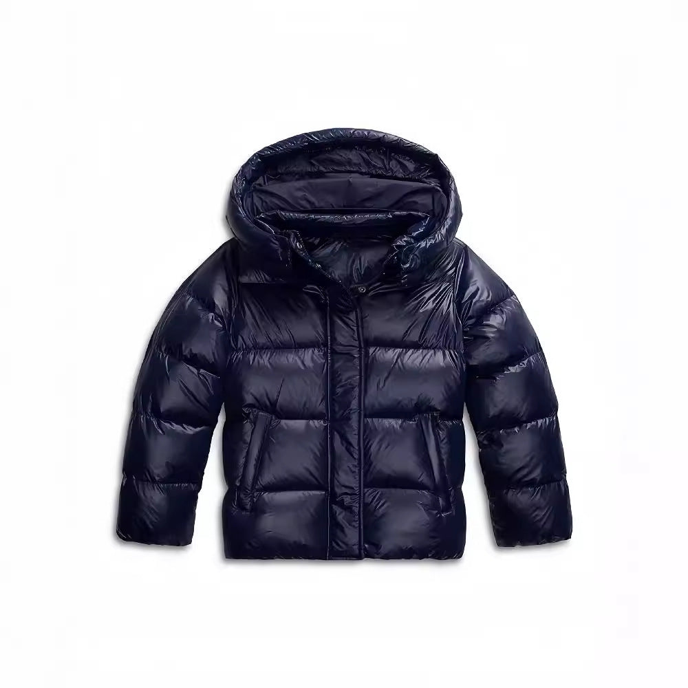 Women's hooded quilted puffer jacket with front zipper