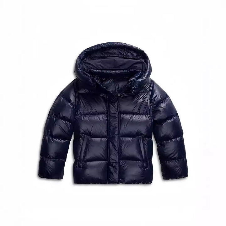 Women's hooded quilted puffer jacket with front zipper