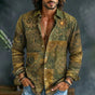 Men's long-sleeve patchwork shirt with peacock, sun, moon and paisley print