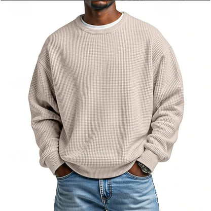 Men's long-sleeve textured crew neck sweatshirt with ribbed trims