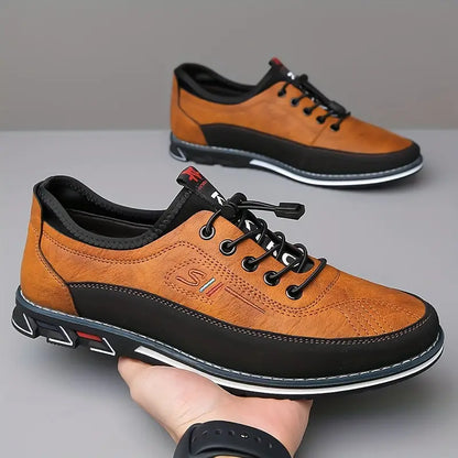 Men's Oxford-style lace-up shoes with contrast panels and flat textured soles