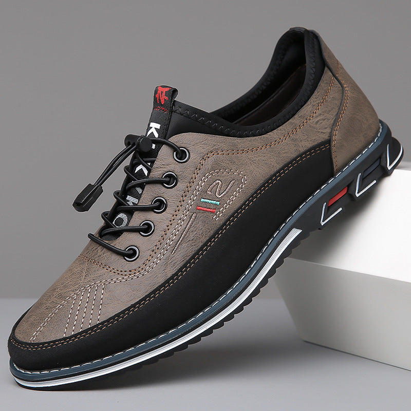 Men's Oxford-style lace-up shoes with contrast panels and flat textured soles