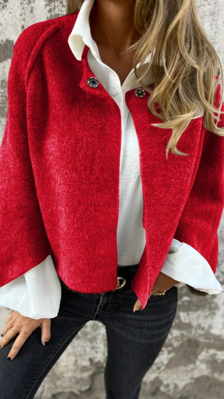 Women's textured cropped coat with long sleeves and snap front