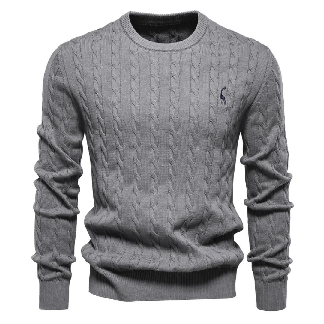 Men's cable knit sweater with crew neck and long sleeves