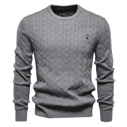 Men's cable knit sweater with crew neck and long sleeves