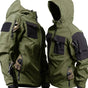 Men's hooded softshell jacket with long sleeves and multiple utility pockets