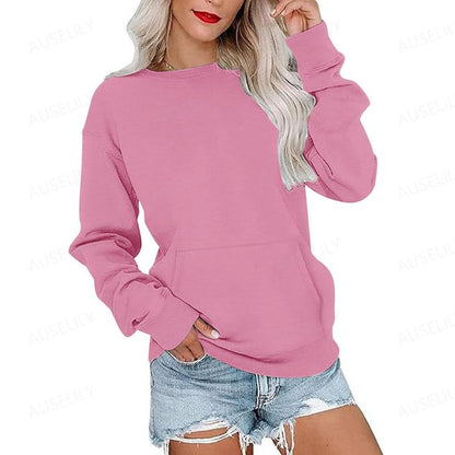 Women's long-sleeve crewneck sweatshirt with front pouch pocket