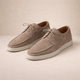 Men's lace-up loafers with moc toe stitching and flat sole