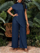 Women's Mock Neck Top, Wide Leg Trousers Two Piece Set, Red