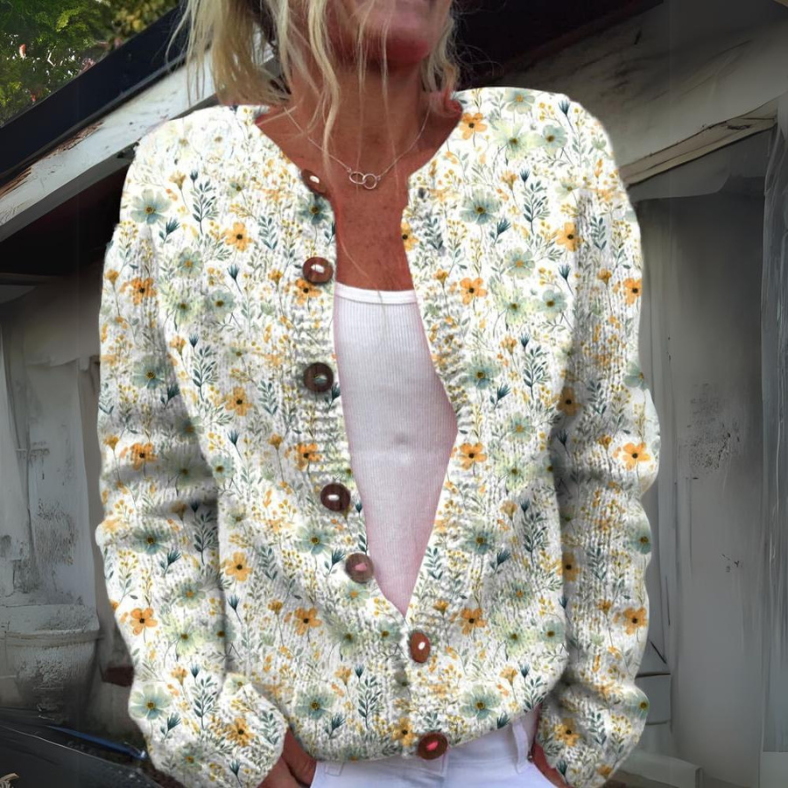 Women's floral cardigan with long sleeves and front buttons