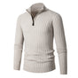 Men's ribbed quarter-zip sweater with mock neck and long sleeves
