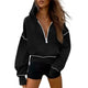 Women's cropped hooded sweatshirt with half zip and contrast stitching