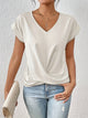 Women's V-neck short-sleeve T-shirt with twisted front gather detail